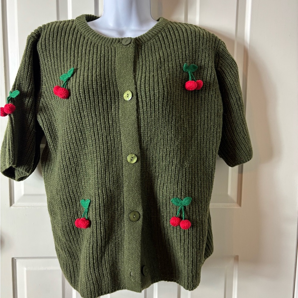 Green Cherry  Cardigan small